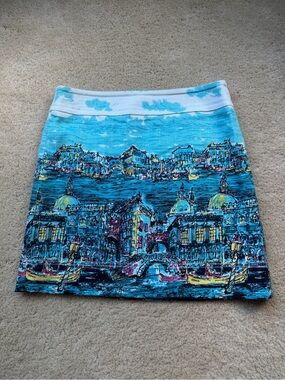 Talbots Italy Venice Canal Scene Woven Pencil Skirt - Sz 8P - EUC - Fully Lined